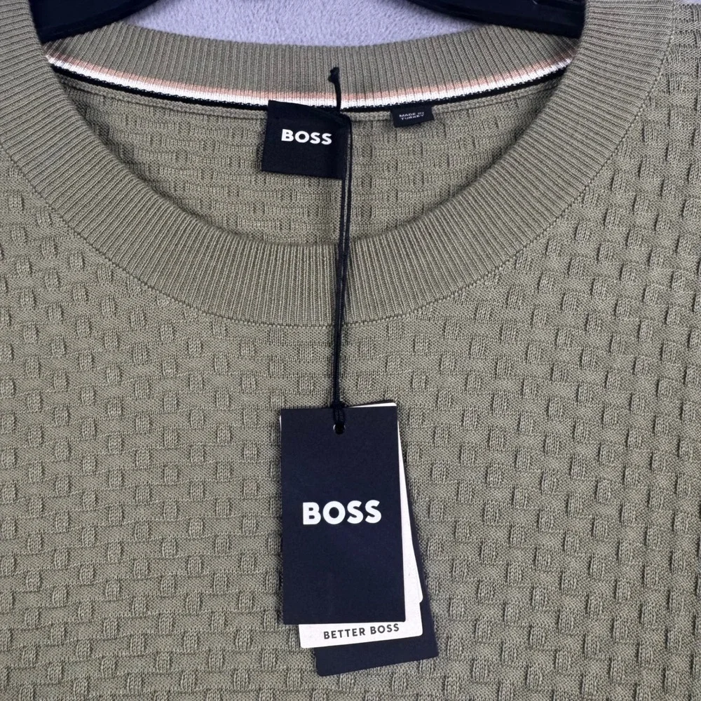 Hugo Boss H-Imberto B&T Green Cotton Textured Knit Sweater Mens 2XT NEW $228